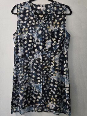 CAbi Avery Tunic Top Sleeveless Blouse Blue Size Medium Button Up semi sheer